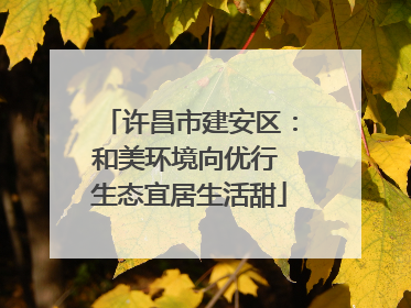 许昌市建安区：和美环境向优行 生态宜居生活甜